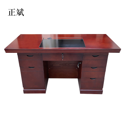 正斌办公桌政府机关职员电脑桌1.2/1.4/1.6米木皮油漆单人桌写字台教师桌带抽屉带锁[工厂现做 7天内发货]