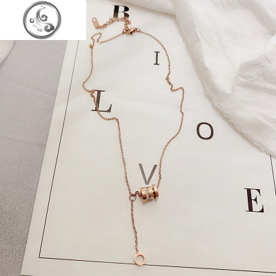 气质玫瑰金钛钢小蛮腰吊坠项链女日韩圆圈流苏锁骨链网红脖子饰品 JiMi