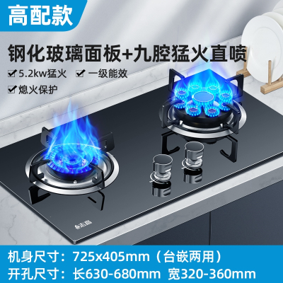 志高CHIGO煤气灶双灶家用燃气灶嵌入式台式天然气液化气猛火炉具天燃气_高配钢化玻璃九腔鸳鸯_天然气