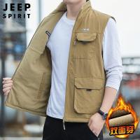 吉普2025新款加绒双面穿男马甲户外坎肩外套春秋冬季外穿马夹