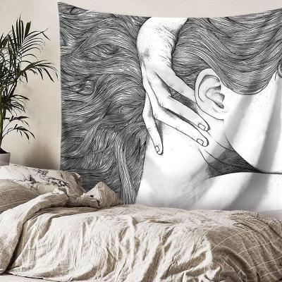 美帮汇人物线条墙壁装饰挂毯桌布床头卧室背景布拍摄壁画隔断民宿帘 130高*150宽厘米送星灯+钉