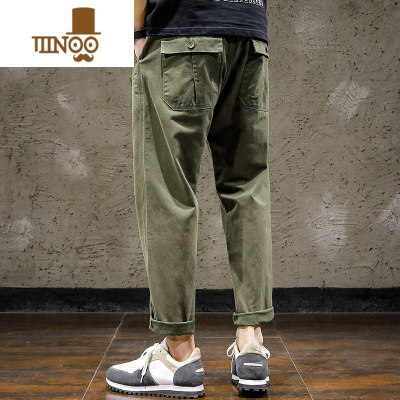 YANXU感潮牌休闲工装裤男士秋季宽松直筒2023新款男生痞帅九分裤子