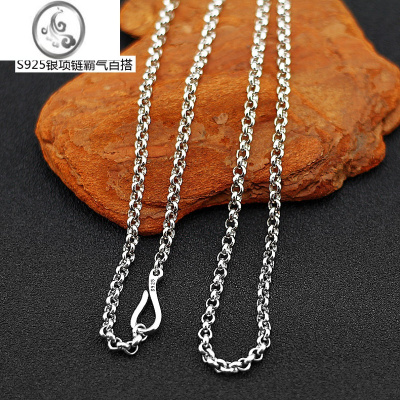 JiMi加厚s925银银项链勾扣o形链男士珍珠 锁骨链日韩十字链女款毛衣链