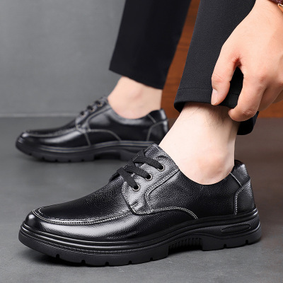头层牛皮男鞋秋季新款男士休闲皮鞋男时尚透气鞋英伦系带款单皮鞋