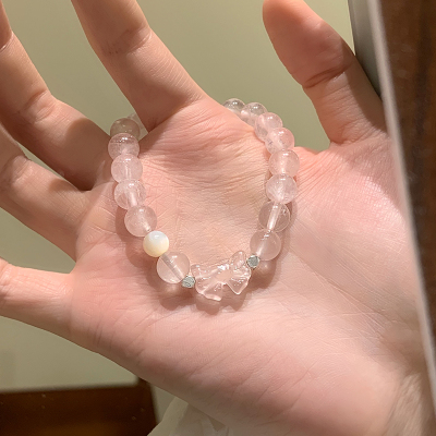 蝴蝶结天然粉水晶手串女甜美精致适合夏天的手链高颜值学生党送女朋友老婆情人节七夕生日礼物