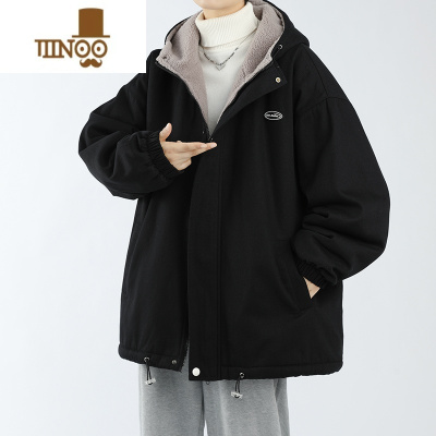 YANXU2023新款羔绒夹克男休闲宽松加绒厚款冲锋衣潮牌装保暖外套