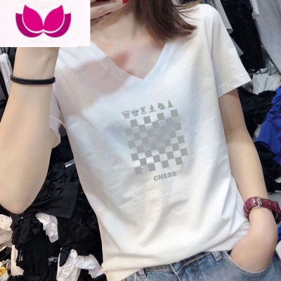 七斓2023夏季新款白色短袖t恤女V领洋气设计感小众体恤上衣ins潮