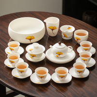 苏氏陶瓷(SUSHI CERAMICS)茶具套装 银杏羊脂玉三才盖碗茶壶茶杯茶托茶洗1主人杯大套装礼盒