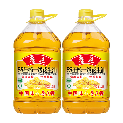 鲁花5S压榨一级花生油5L*2食用油 5S物理压榨 家用大桶装