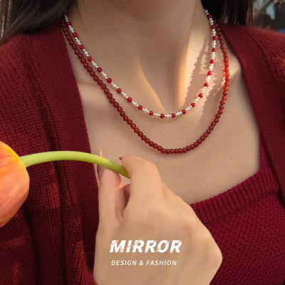925纯银红玛瑙竹节项链女锁骨链轻奢时尚高级感个性小众新送女朋友老婆情人节七夕生日礼物