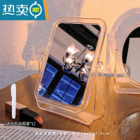 敬平网红ins风镜子化妆镜桌面台式可立家用小型学生宿舍双面梳妆镜女便携式用镜 透明方形+涂鸦笔