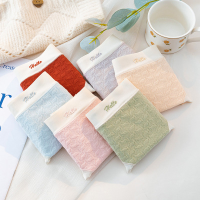 软糯无痕~花边女士内裤 中腰三角裤女 温柔系提花女内裤厂家