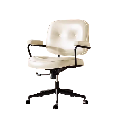 迅迈 米白-呼吸皮 家用久坐舒服书房书桌椅 卧室座椅 办公椅 电脑椅 靠背椅 转椅