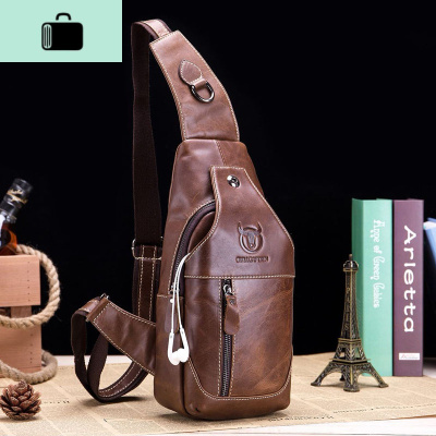 2020新款皮胸包头层牛皮单肩斜挎包休闲复古男士背包潮包胸前包NEW LAKE男士单肩包