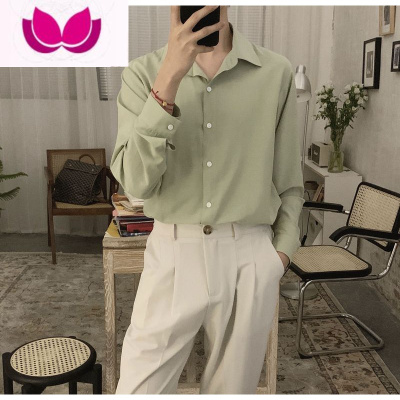 七斓新款薄荷绿衬衫男韩版长袖潮流薄款港风宽松高级感衬衣外套