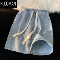 HLCOMAN黑灰牛仔短裤男夏季薄款潮牌休闲中裤美式大码2024新款宽松五分裤