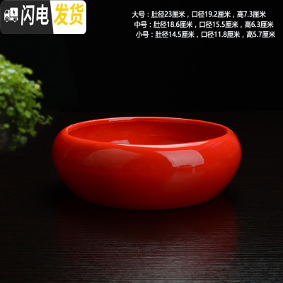 三维工匠无孔水仙花盆载铜钱大盆碗莲水培植物花盆陶瓷多肉简约创意红色 红RS-1 小花盆容器
