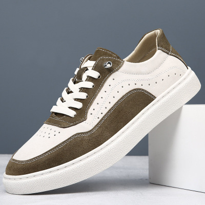 休闲鞋子男秋季新款复古板鞋男休闲运动潮流拼色系带男士皮鞋