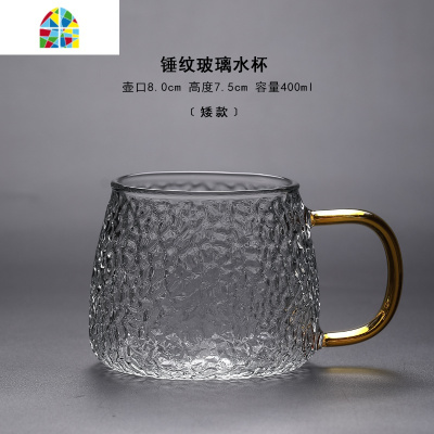 锤纹耐热玻璃杯男女带把家用杯子耐热水杯日式简约手柄耐热玻璃茶杯早餐杯 FENGHOU
