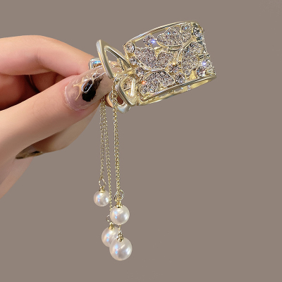 闪钻蝴蝶高马尾固定神器珍珠流苏后脑勺马尾夹高端防塌发夹头饰女送女朋友老婆情人节七夕生日礼物