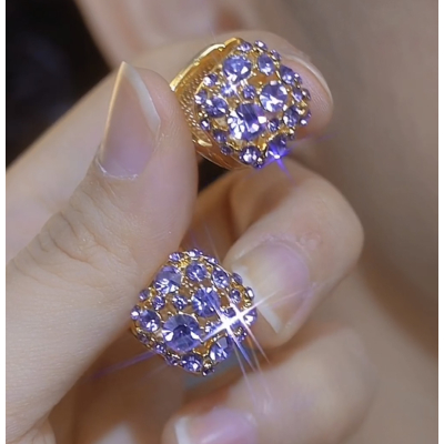 超闪精致紫色水晶耳环女简约轻奢耳饰2025新款潮紫气东来耳扣送女朋友老婆情人节七夕生日礼物