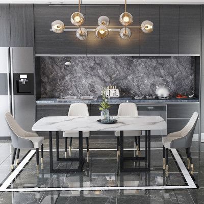 大理石轻奢后现代简约家用小户型吃饭桌子港式意式极简餐桌椅组合