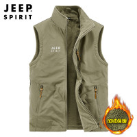 JEEP吉普钓鱼马甲秋冬加绒插袋立领直筒型拉链宽松休闲马夹