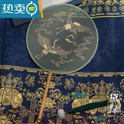 XIANCAI丝透半透明古风汉服扇子烫金仙鹤圆扇宫扇六一儿童拍照演出道具扇 烫金仙鹤(黛绿)