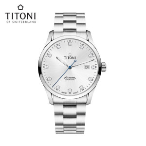 Titoni瑞士梅花手表男自动机械表时尚日历情侣表空中霸王系列 83743S-581