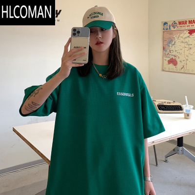 HLCOMAN华夫格情侣短袖T恤男夏季港风宽松大码五分袖ins韩版潮牌百搭体恤