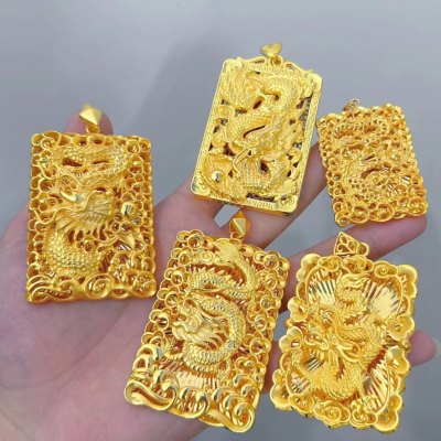 越南沙金吊坠男士久不掉色镀金黄金女观音佛一帆风顺龙牌项链吊牌送女朋友老婆情人节七夕生日礼物