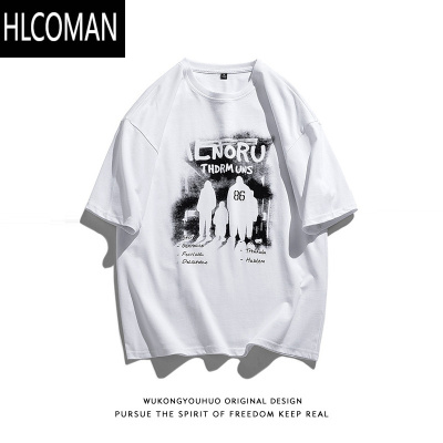 HLCOMAN美式复古涂鸦印花短袖T恤男夏季街头宽松bf休闲百搭体恤