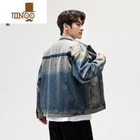 YANXU美式复古做旧外套男秋季潮牌黄泥色渐变水洗多口袋宽松牛仔夹克男
