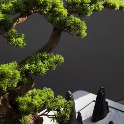 美帮汇新中式实木仿真迎客松假山盆景现代客厅玄关书房装饰品禅创意摆件