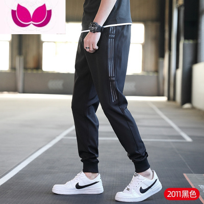 七斓休闲裤男士夏季新款韩版潮流潮牌宽松冰丝束脚工装裤运动抽绳长裤