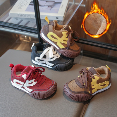 儿童棉鞋秋冬加绒休闲轻便软底低帮运动鞋防滑耐磨百搭德训鞋