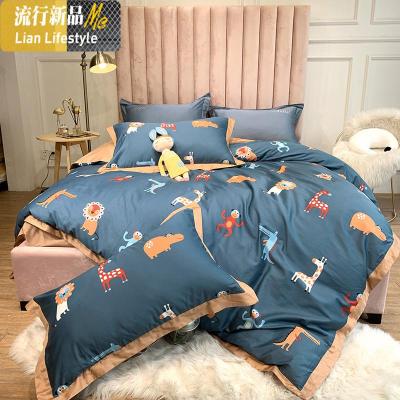 小清新卡通60支埃及长绒棉四件套小动物棉棉床单被套床上用品 三维工匠