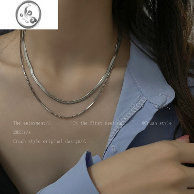 JiMi双层叠戴钛钢素链项链女夏银色蛇骨链轻奢小众高级感锁骨链配饰男