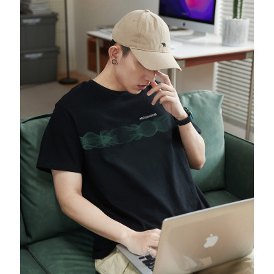 [1.5折价44元]唐狮夏款短袖男短袖T恤男士短袖T恤男前胸图案圆领短袖T恤