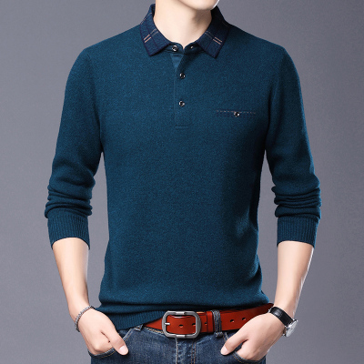 春秋季纯100纯山羊毛绒衫男中年翻领本命年红色2024春秋装EERDS羊毛衫新款长袖T恤男针织打底衫男保暖体恤衫