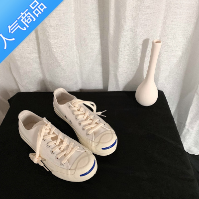 SUNTEK 韩国ulzzang小白鞋复古开口笑低帮板鞋港风chic帆布鞋男女