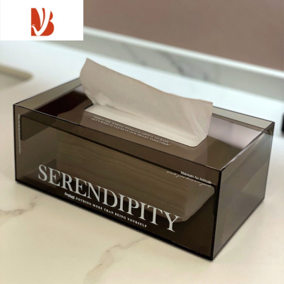 三维工匠ins纸巾盒亚克力抽纸盒洗脸巾收纳盒客厅轻奢下沉式餐巾纸盒 网红印刷款▷透黑色 沉盖式