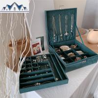 复古墨绿超大容量麂皮绒布首饰盒耳饰项链首饰发圈耳钉戒指收纳盒 三维工匠