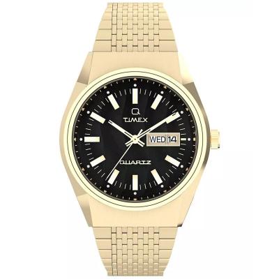 Timex 男士手表 复古风黑色表盘金色不锈钢手表防水时尚腕表