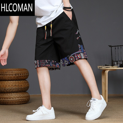HLCOMAN国风新中式短裤男夏季薄款冰丝速干宽松中裤潮流拼接休闲五分裤子