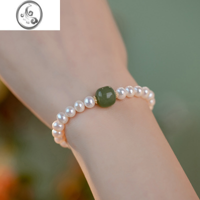 JiMi《青麓晚星》和田玉珍珠手链女2023年新款ins小众设计轻奢闺蜜