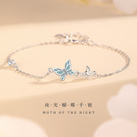 蝴蝶s999纯银手链女甜美可爱风森系手环送女友闺蜜礼物手饰品批发送女朋友老婆情人节七夕生日礼物