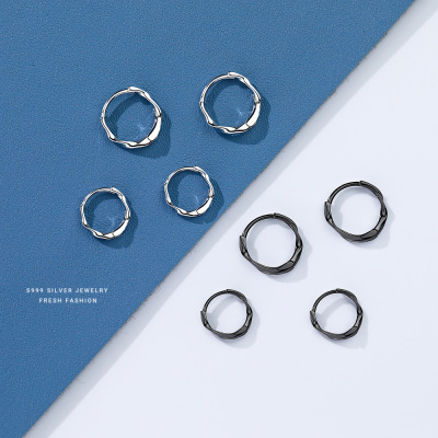 s999足银莫比乌斯耳钉基础百搭素圈百搭通勤睡觉免摘耳圈耳扣批发送女朋友老婆情人节七夕生日礼物
