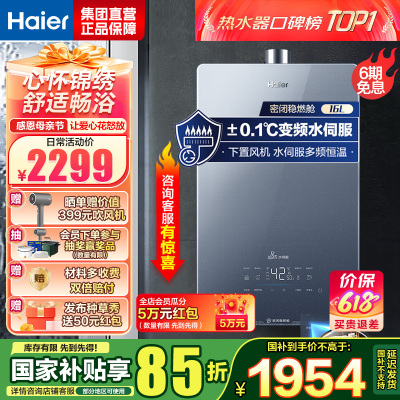海尔(Haier)燃气热水器天然气 水伺服恒温家用大水量密闭稳燃舱净水洗WiFi智能KL5锦绣 16升[多点供水]