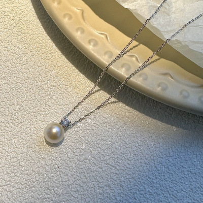 足银999施家珍珠项链女简约气质百搭锁骨链戴妃同款镶钻吊坠批发送女朋友老婆情人节七夕生日礼物